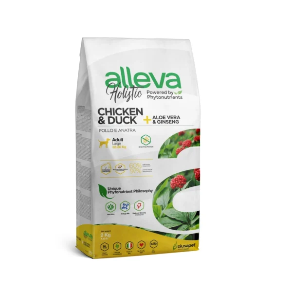 Croquettes Alleva Holistic Poulet & Canard + Aloe Vera & Ginseng chien adulte maxi 2kg