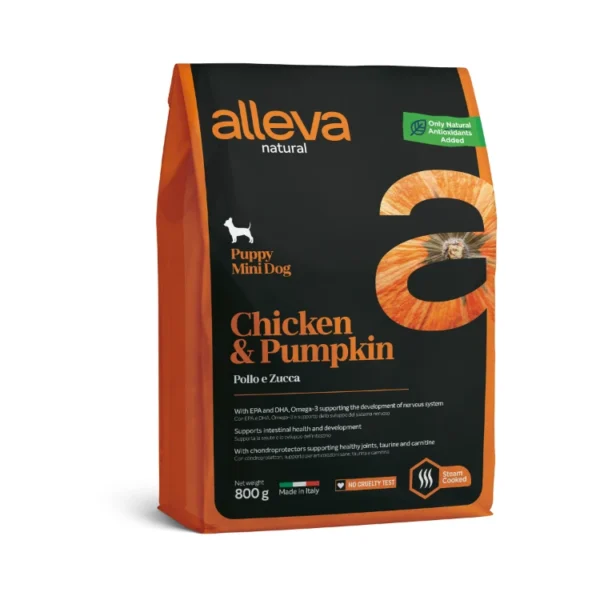 Croquettes Alleva Natural Poulet & Potiron chiot mini 0,8kg