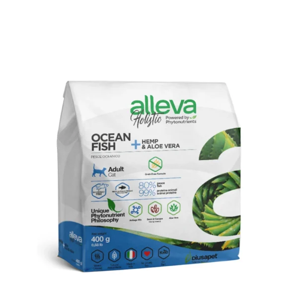 Croquettes sans céréales Alleva Holistic Poisson + Chanvre & Aloe Vera chat adulte 0,4kg